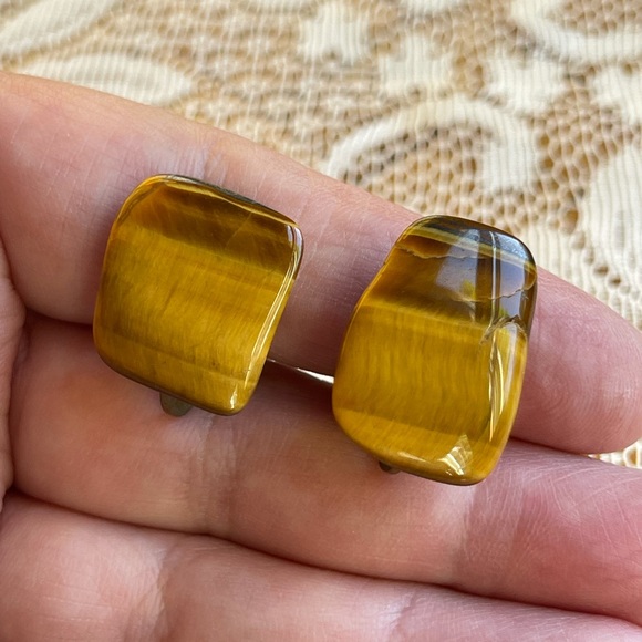 Vintage tiger's eye earrings - Picture 2 of 5
